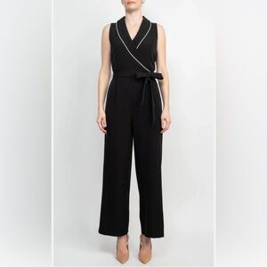 Tahari Collared V-Neck Scuba Jumpsuit